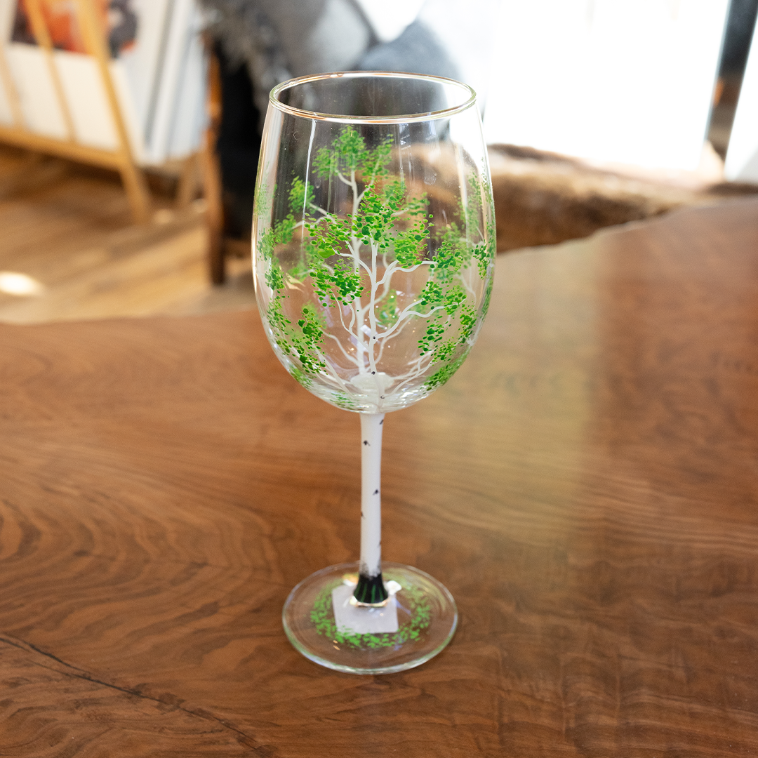 Spring Home Barware Mary Whitworth Glassware: Stemmed Wine Glass: Aspen Spring – Joy & Wylde